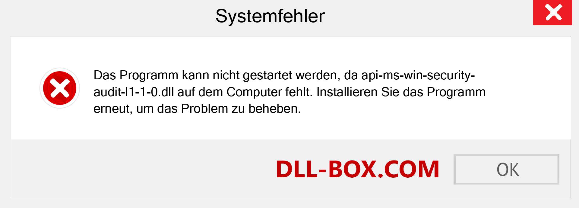 api-ms-win-security-audit-l1-1-0.dll-Datei fehlt?. Download für Windows 7, 8, 10 - Fix api-ms-win-security-audit-l1-1-0 dll Missing Error unter Windows, Fotos, Bildern